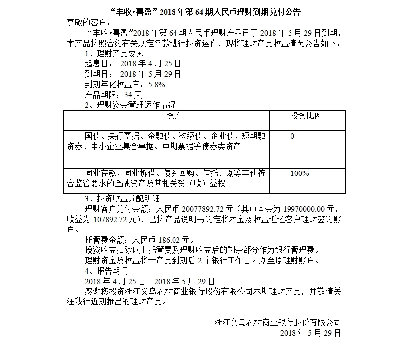 “丰收•喜盈”2018年第64期人民币理财到期兑付公告.jpg
