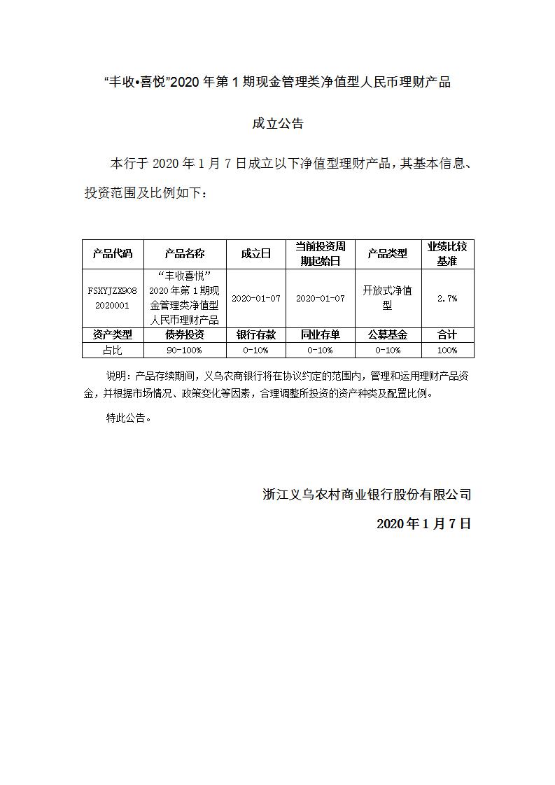 “丰收喜悦”2020年第1期现金管理类净值型人民币理财产品成立公告_01.jpg