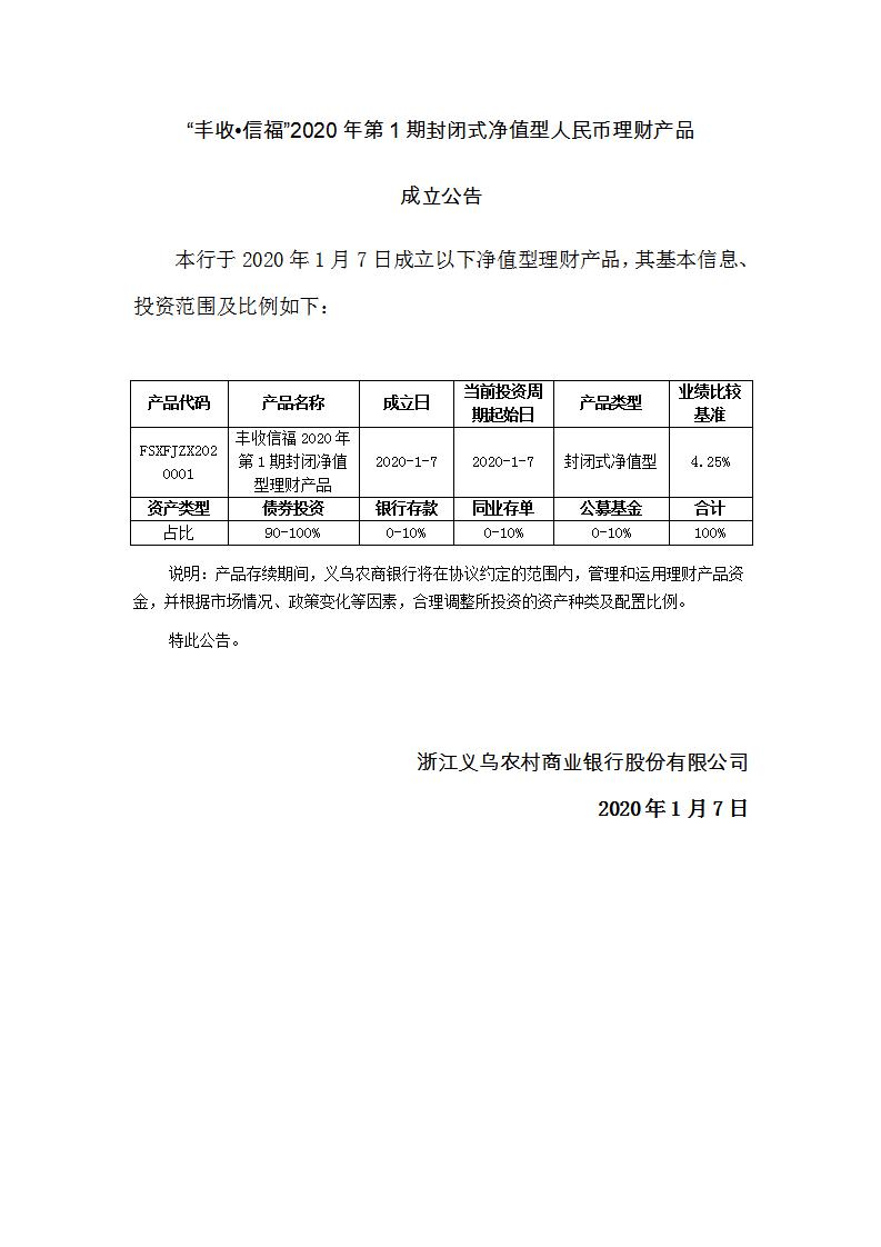 “丰收信福”2020年第1期封闭式净值型理财产品成立公告_01.jpg